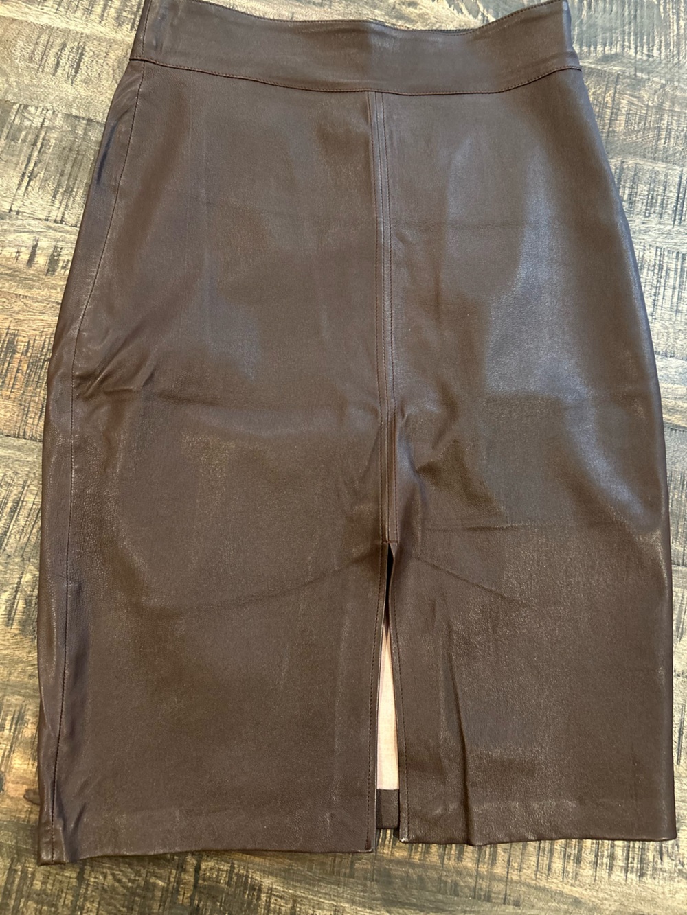 Quince Stretch Leather Skirt Size 10 Brown